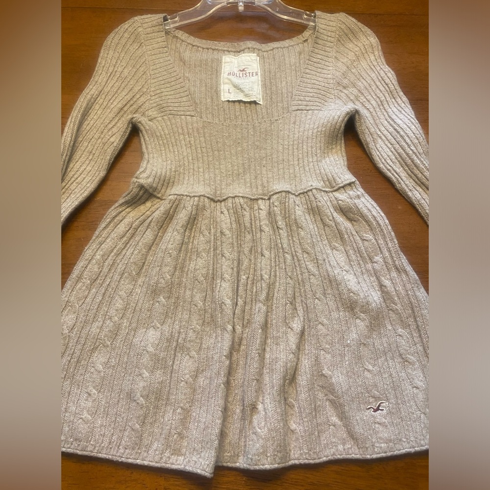 VTG Y2K Hollister Dark Tan Ribbed Knit Babydoll Sweater Rare - Picture 9 of 9